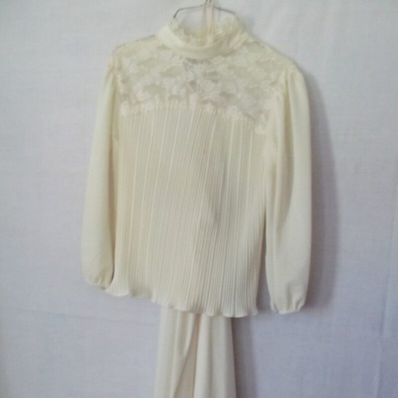 2 pc Beautiful Bohemian Ecru Lace Dress 80s Dresses Gypsy Hippie Long Skirt - Picture 2 of 5